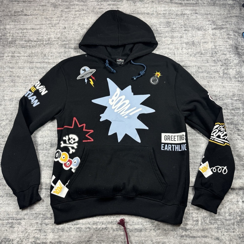 Vtg SouthPole "Greetings Earthlings" Hoodie Mens M Black Graphic Sleeves Rare